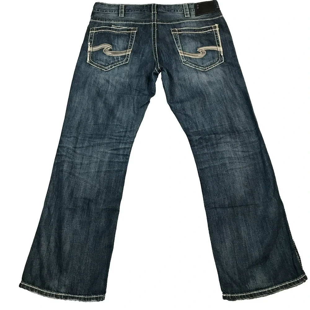 Silver Jeans Co Men's 38x32 Zac Blue Jeans Relaxed Straight Denim 100% Cotton J